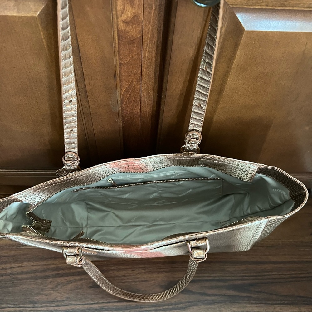 Elegant Brown, gold, rust color Snake Print Tote Bag by Brahmin - Picture 3 of 3